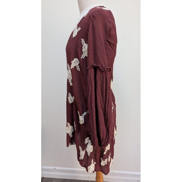 Women’s Embroidered Peasant Top Boho Blouse Long Sleeve Floral Red Burgundy Sz M - Picture 2 of 6